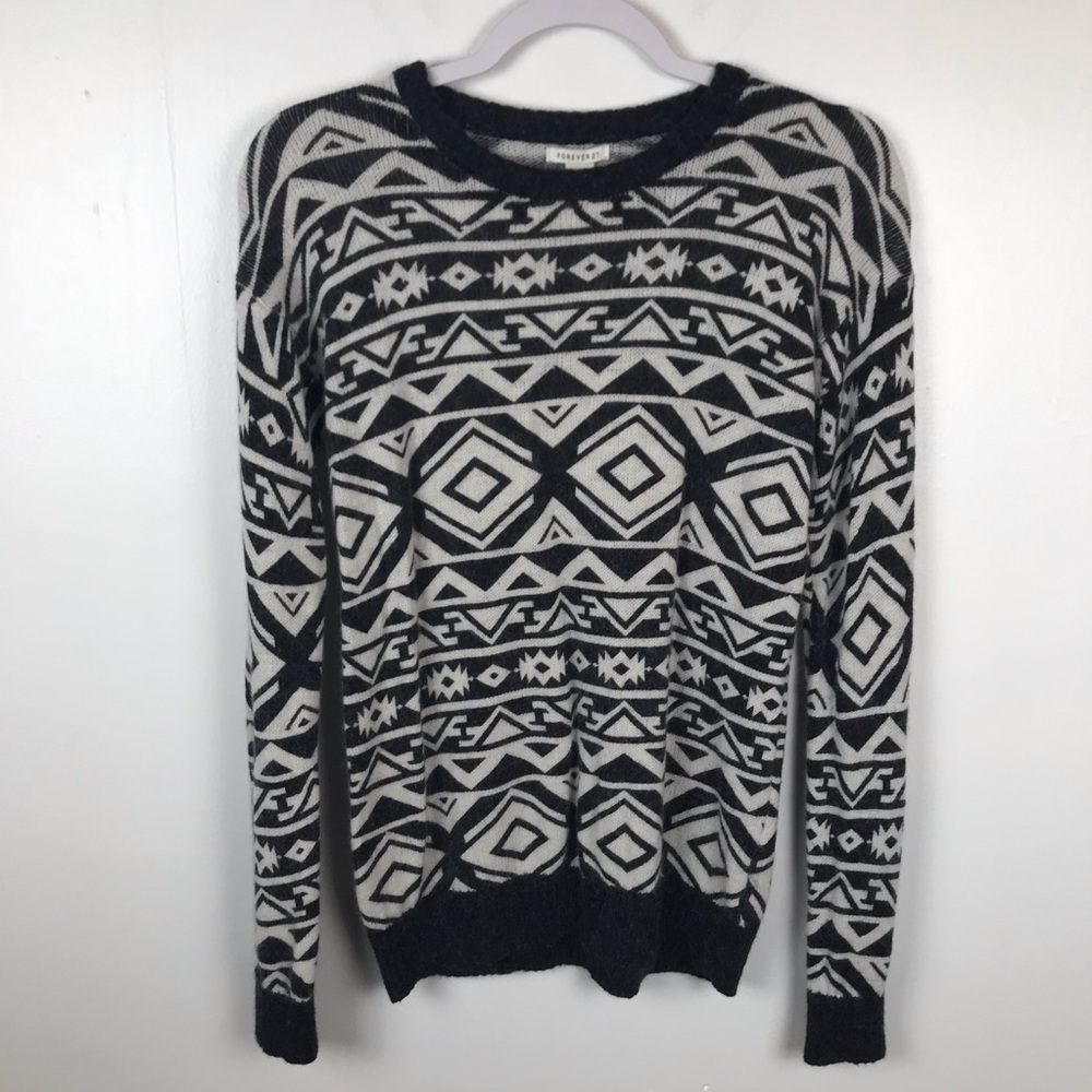 Forever 21 Sweater Aztec Angora Rabbit Hair Blend Women Size Medium